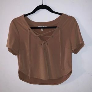 Express One Eleven front lace brown top